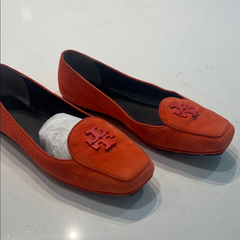 Tory Burch Vibrant Orange Suede Flats - Picture 2 of 6